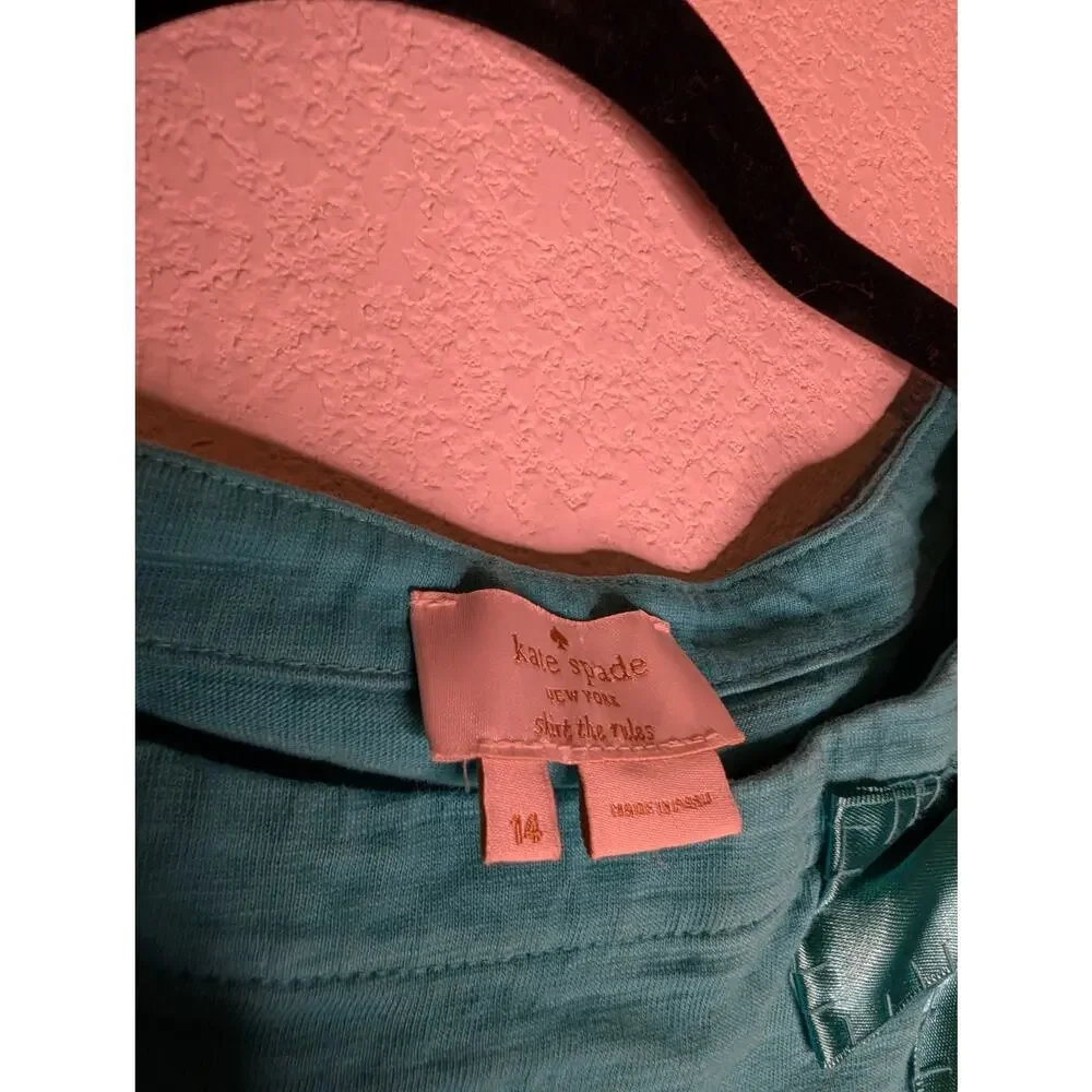 Kate Spade New York Short Ruffle Dress 14 Bow Preppy Babydoll Teal Designer Plus